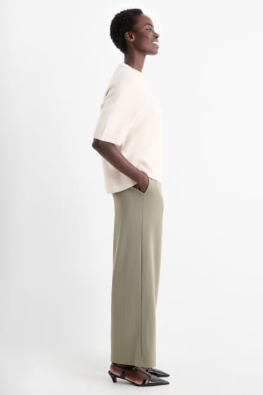 Dames - Broek van jersey - high waist - wide leg - groen