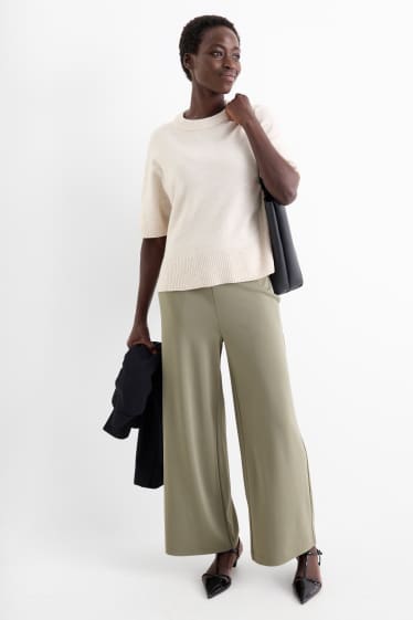 Dames - Broek van jersey - high waist - wide leg - groen