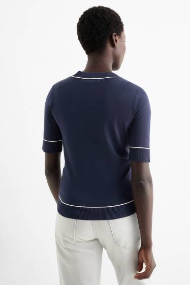 Femmes - Pull en maille - manches courtes - bleu foncé