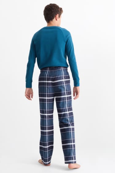 Copii - Băieți - Multipack 2 perechi - pantaloni de pijama - în carouri - albastru închis