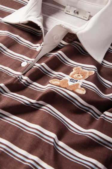 Copii - Fete - Ursuleț de pluș - tricou polo - cu dungi - maro închis