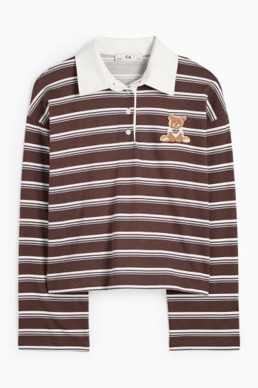 Copii - Fete - Ursuleț de pluș - tricou polo - cu dungi - maro închis