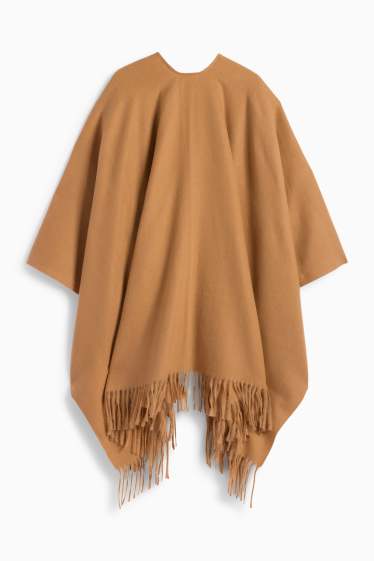 Femei - Poncho cu franjuri - maro deschis