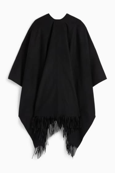 Dámské - Pončo s třásněmi - černá