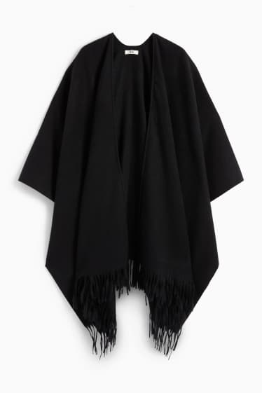 Dámské - Pončo s třásněmi - černá