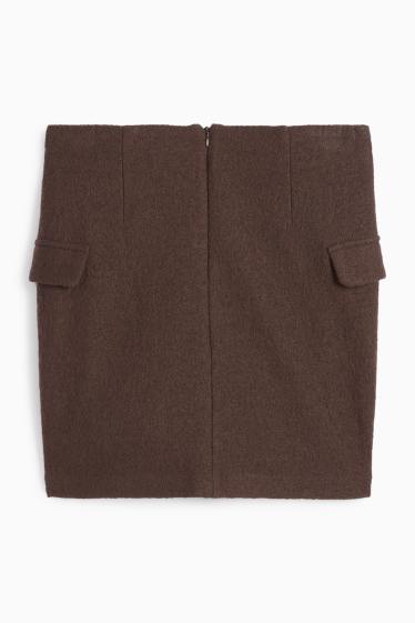 Femei - Fustă mini din bouclé - amestec de lână - maro închis