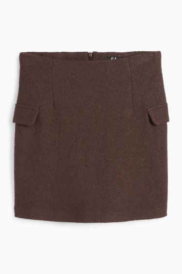Femei - Fustă mini din bouclé - amestec de lână - maro închis