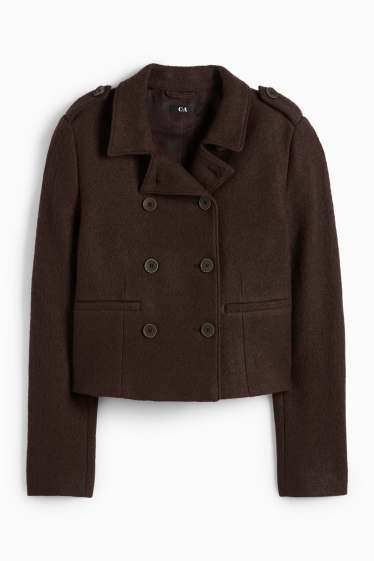 Femei - Blazer crop din bouclé - regular fit - amestec de lână - maro închis