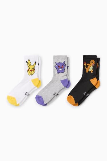Copii - Băieți - Multipack 3 perechi - Pokémon - șosete de tenis cu motive - gri / negru
