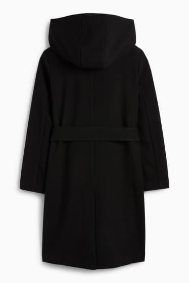Femei - Palton cu glugă - negru