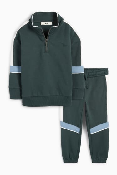 Copii - Băieți - Dino - set - bluză de molton și pantaloni de trening - 2 piese - verde închis