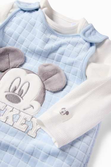 Bebeluși - băieți - Mickey Mouse - set salopetă - 2 piese - alb / albastru deschis