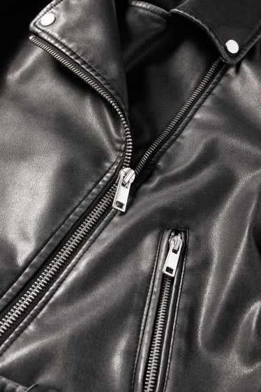 Femei - Jachetă de motociclist cu curea - imitație de piele - negru
