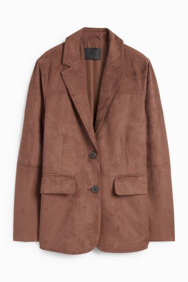 Women - Long blazer - regular fit - faux suede - light brown
