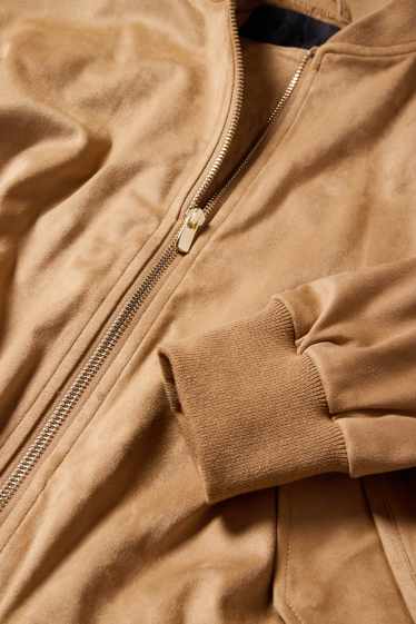 Women - Bomber jacket - faux suede - light brown