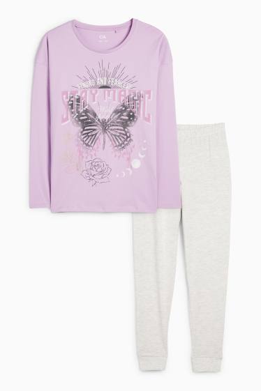 Copii - Fete - Fluture - pijama - 2 piese - violet deschis