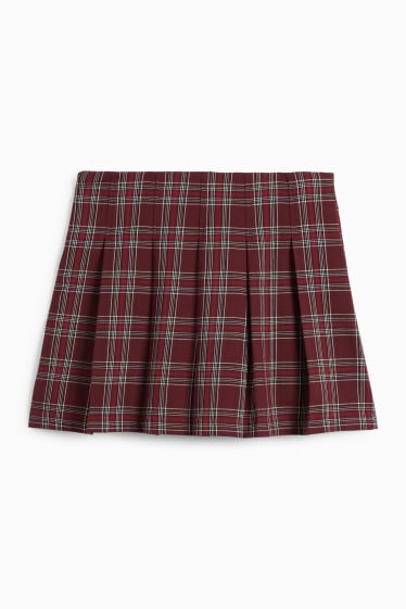 Femei - Fustă-pantalon scurtă - în carouri - bordo