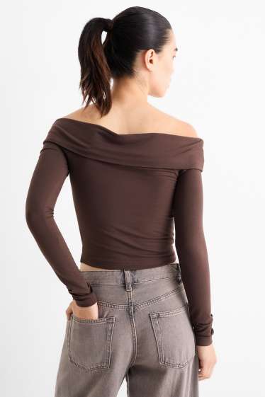 Damen - Crop Langarmshirt - dunkelbraun