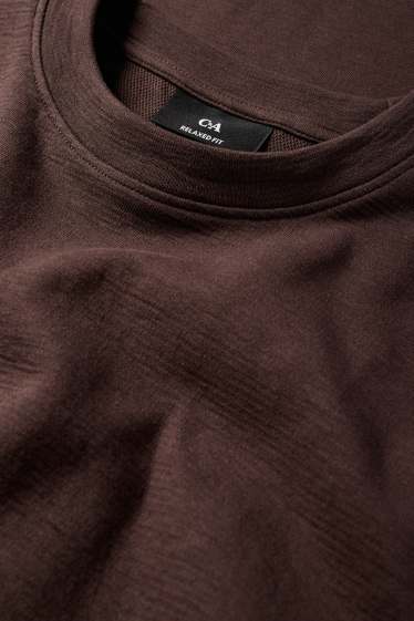Bărbați - Tricou cu mânecă lungă - structurat - maro închis