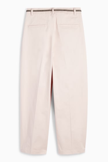 Femei - Pantaloni de stofă cu curea - talie înaltă - barrel leg - roz deschis
