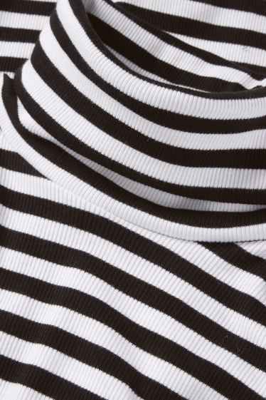 Women - Turtleneck top - ribbed - striped - black / white