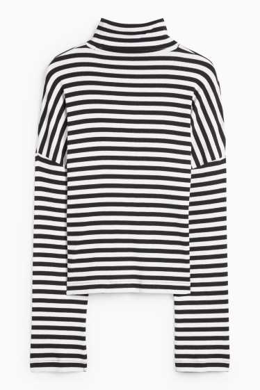 Women - Turtleneck top - ribbed - striped - black / white