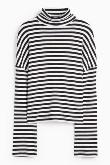 Women - Turtleneck top - ribbed - striped - black / white