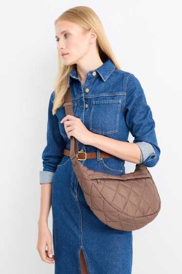 Dámské - Prošívaná taška přes rameno - hnědá