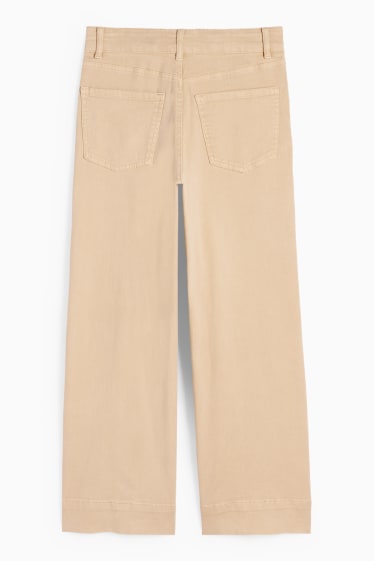 Femei - Pantaloni de stofă - talie înaltă - wide leg - bej