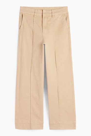 Femei - Pantaloni de stofă - talie înaltă - wide leg - bej