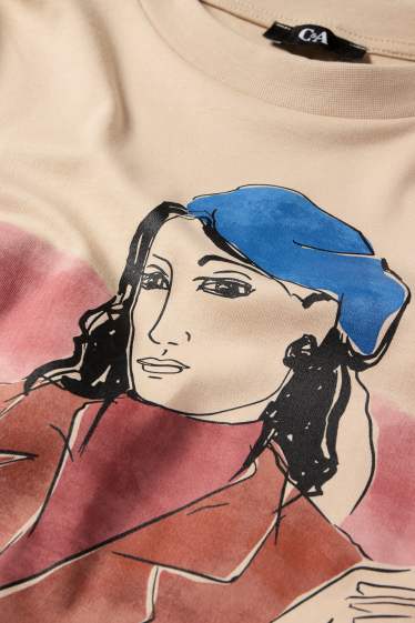Femei - Tricou cu mânecă lungă - bej deschis