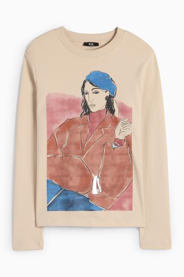 Femei - Tricou cu mânecă lungă - bej deschis