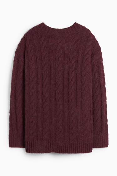 Femei - Pulover - cu torsade - bordo