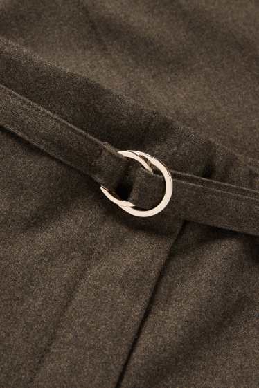 Dámské - Plátěné kalhoty s páskem - high waist - wide leg - hnědá