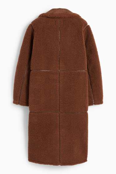 Femei - Palton din piele shearling sintetică - imitație de piele - maro