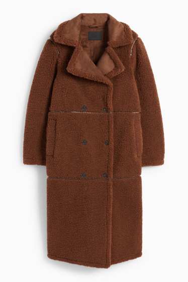 Femei - Palton din piele shearling sintetică - imitație de piele - maro