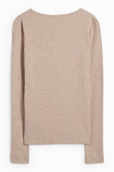 Damen - Henley-Shirt - Slim Fit - gerippt - hellbraun