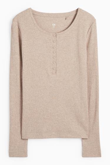 Damen - Henley-Shirt - Slim Fit - gerippt - hellbraun