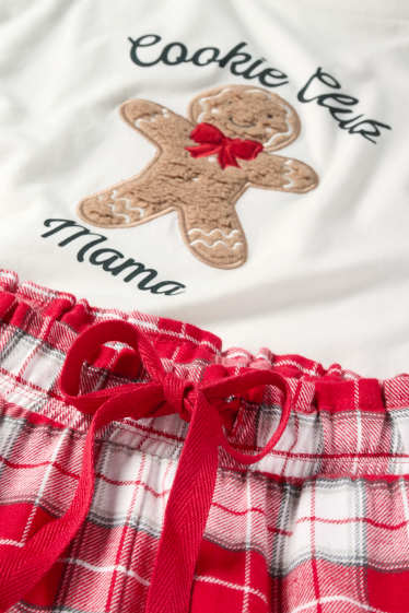 Femei - Mini Me - pijama de damă cu pantaloni din flanel, cu motive de Crăciun - alb / roșu