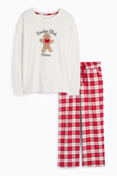 Femei - Mini Me - pijama de damă cu pantaloni din flanel, cu motive de Crăciun - alb / roșu