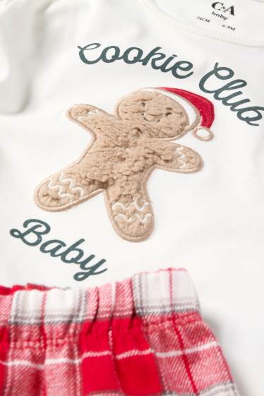 Unisex - Mini Me - turtă dulce - pijama pentru bebeluși cu pantaloni din flanel, cu motive de Crăciun - alb / roșu