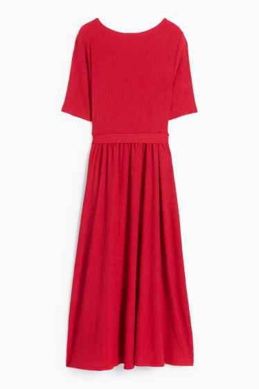 Femei - Rochie fit & flare cu curea - structurată - roșu