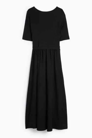 Dámské - Šaty fit & flare s páskem - strukturované - černá