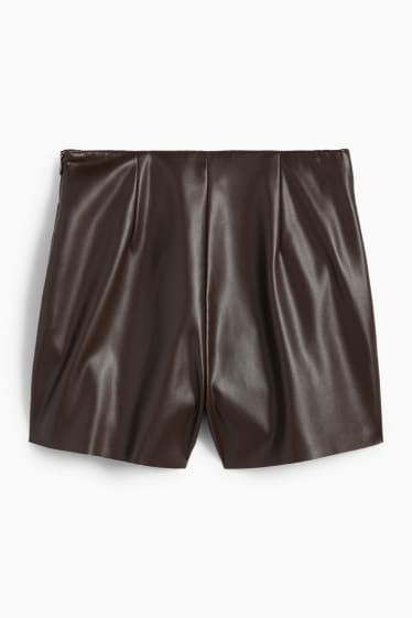 Femei - Fustă-pantalon scurtă - imitație de piele - maro închis