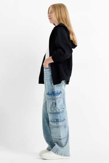 Copii - Fete - Cargo jeans - denim-albastru deschis