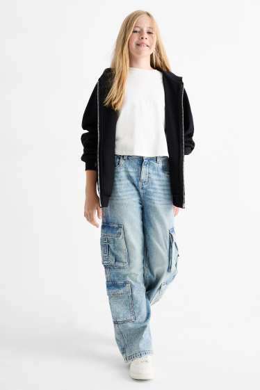 Copii - Fete - Cargo jeans - denim-albastru deschis