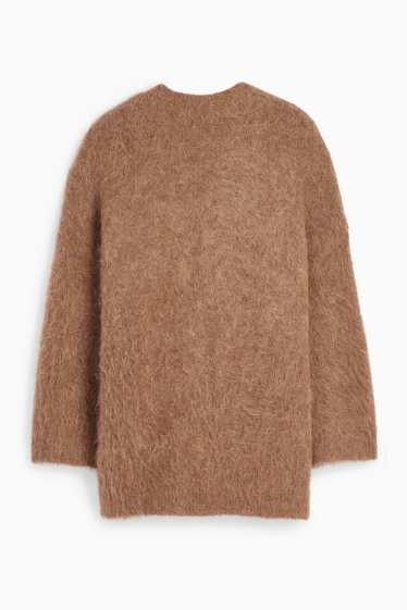 Femei - Cardigan tricotat - amestec de alpaca - maro