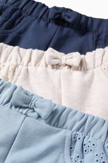 Bebeluși - fete - Multipack 3 perechi - pantaloni de trening bebeluși - broderie englezească - albastru / bej