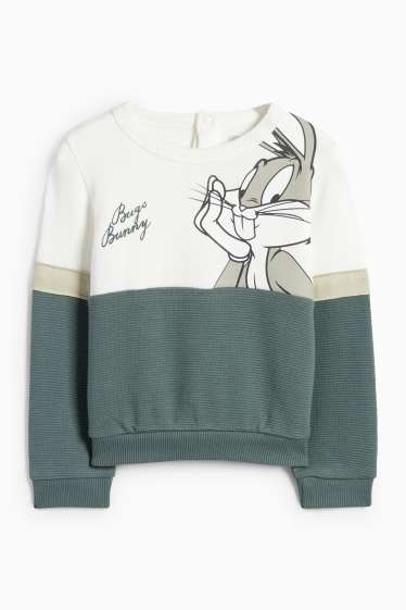 Bebeluși - băieți - Bugs Bunny - bluză de molton bebeluși - verde / alb-crem