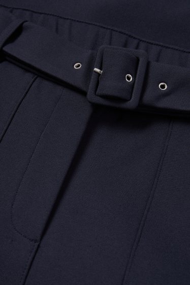 Femei - Pantaloni din jerseu cu curea - talie înaltă - wide leg - albastru închis